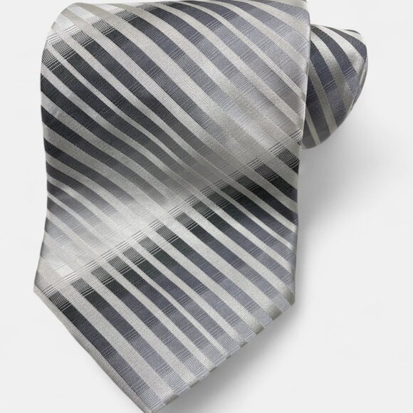 Alfani Silk Tie Striped Geometric Silver Black Formal Dress - Picture 2 of 6